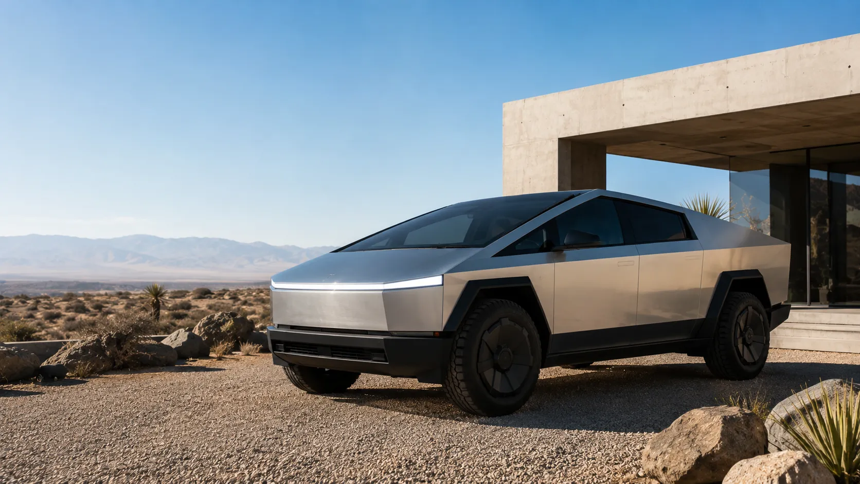 2026 Tesla Cybertruck in stainless steel against a clean background
