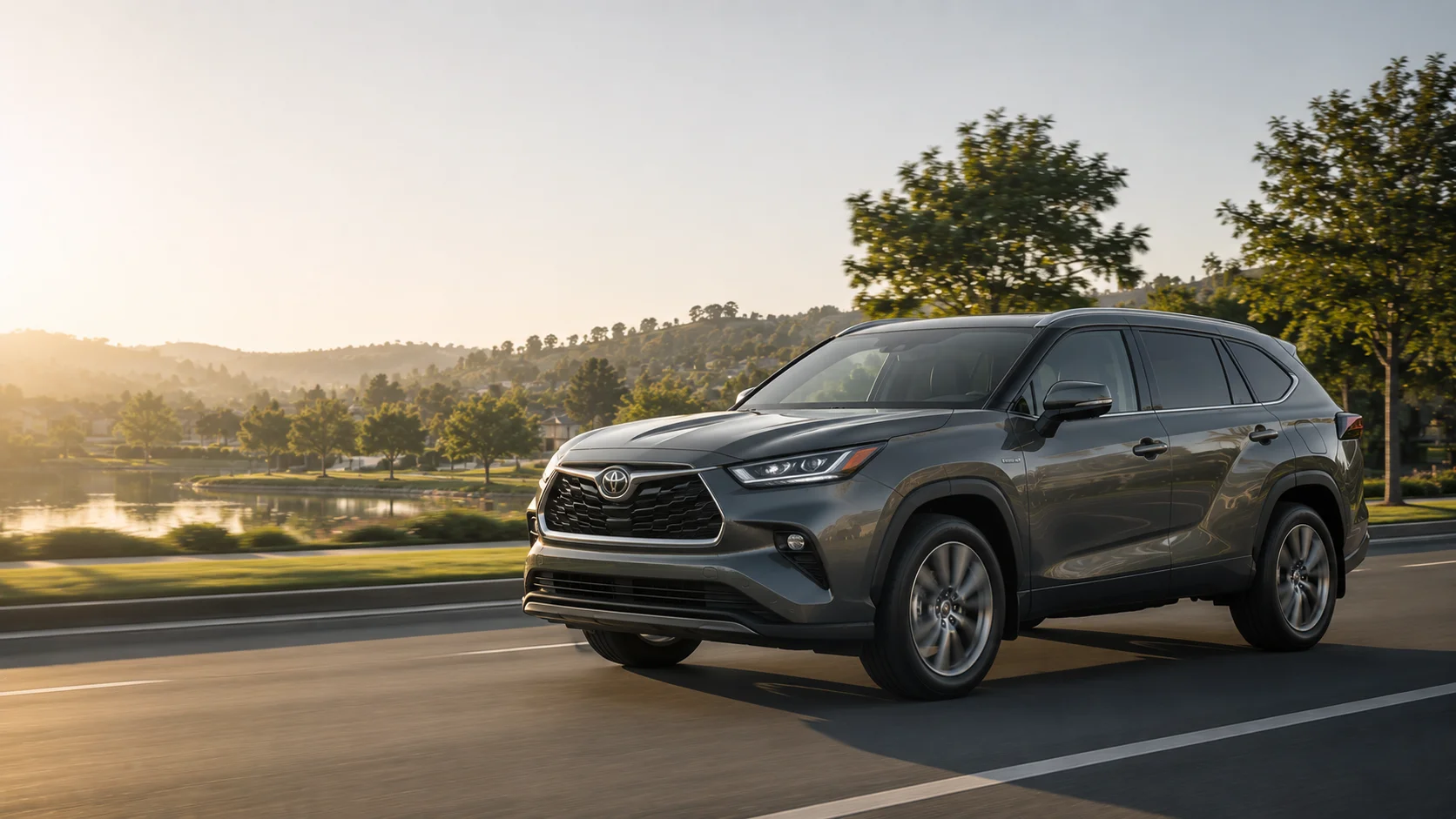 2026 Toyota Highlander hybrid SUV in three-quarter front view